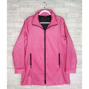 Women's Mycra Pac Raincoat Hooded Jacket Coat Size Large L Bright Pink Black Top